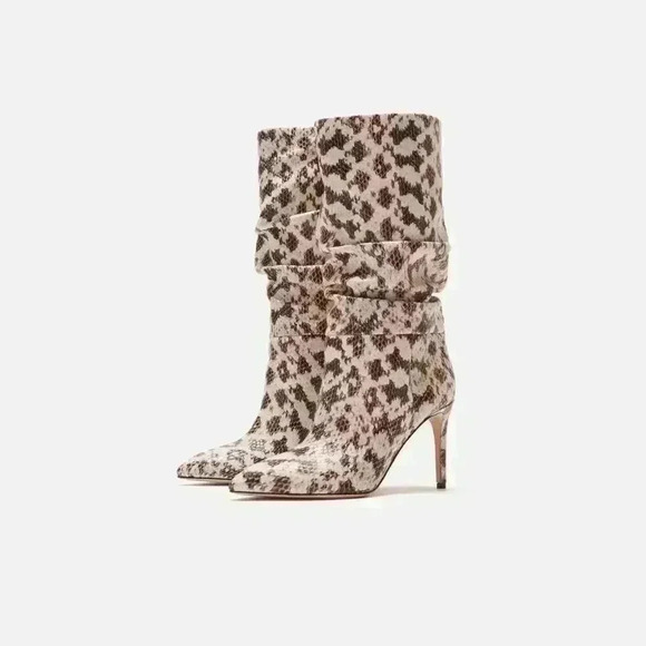New Paris Texas Python Printed Leather Slouchy Boot Heel 85 Pietra, New Size 37 - Picture 1 of 10
